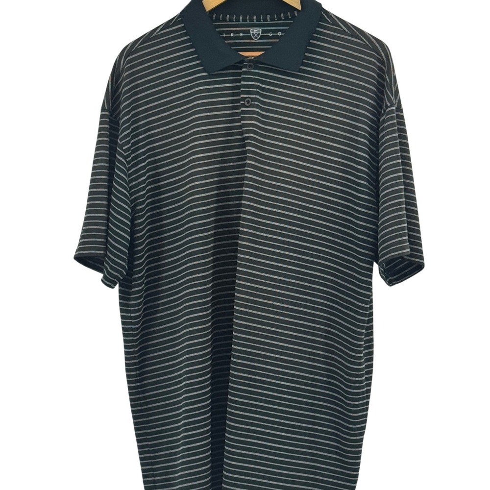 Nike Golf Men XXL Black White Striped Short Sleeve Polo Shirt Casual Lightweight